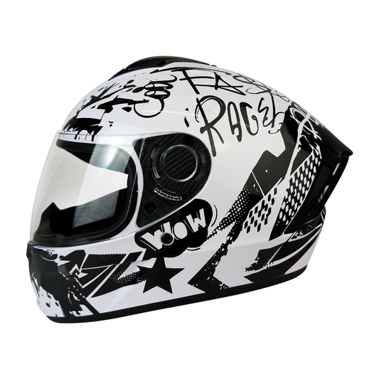 CASCO CERRADO BLANCO/NEGRO BRILLO GRAFITI DOT WLT111 HS2 V.C. "S"