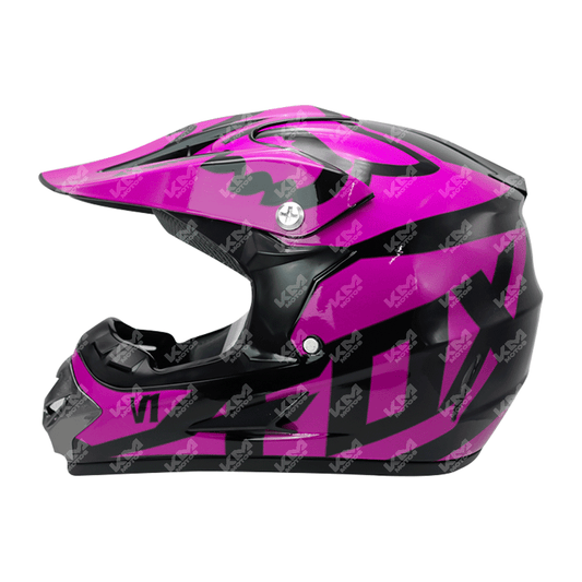 CASCO CROSS + DISENO FOX ROSADO/NEGRO (S/M/L/XL/XXL) KMS