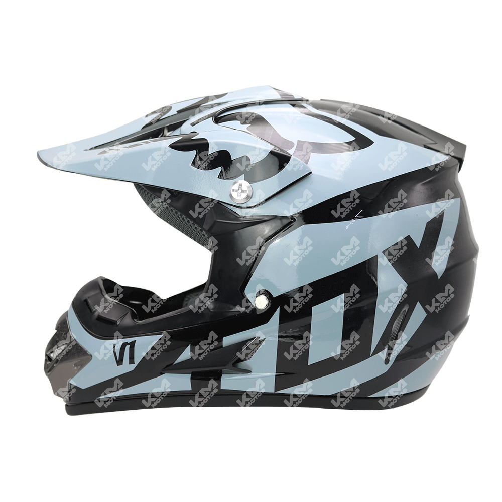 CASCO CROSS + DISENO FOX GRIS/NEGRO (S/M/L/XL/XXL) KMS