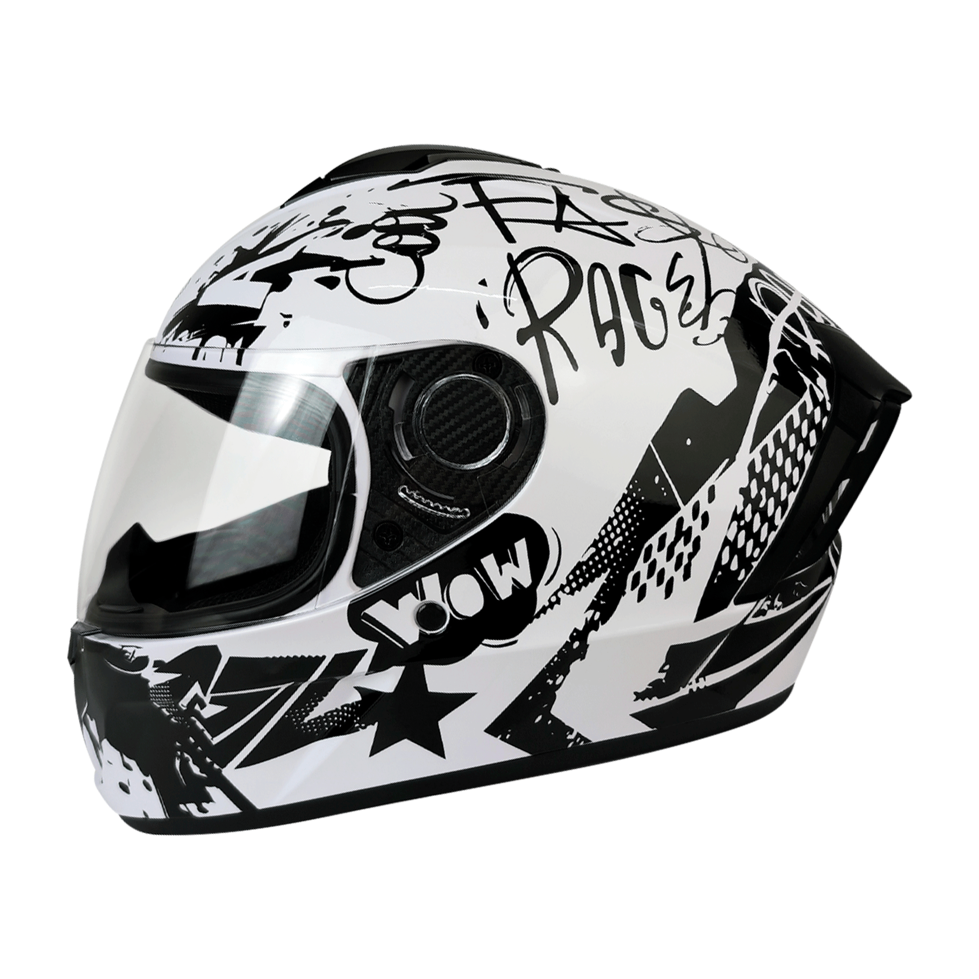 CASCO CERRADO BLANCO/NEGRO MATE GRAFITI DOT KMS "XL" - KMMOTOSHN