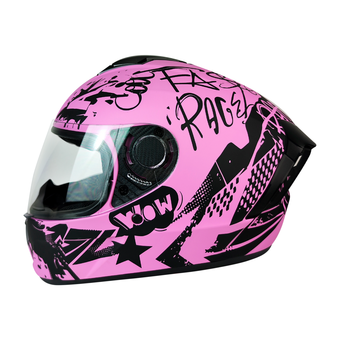 CASCO CERRADO ROSADO/NEGRO MATE GRAFITI DOT KMS "L" - KMMOTOSHN