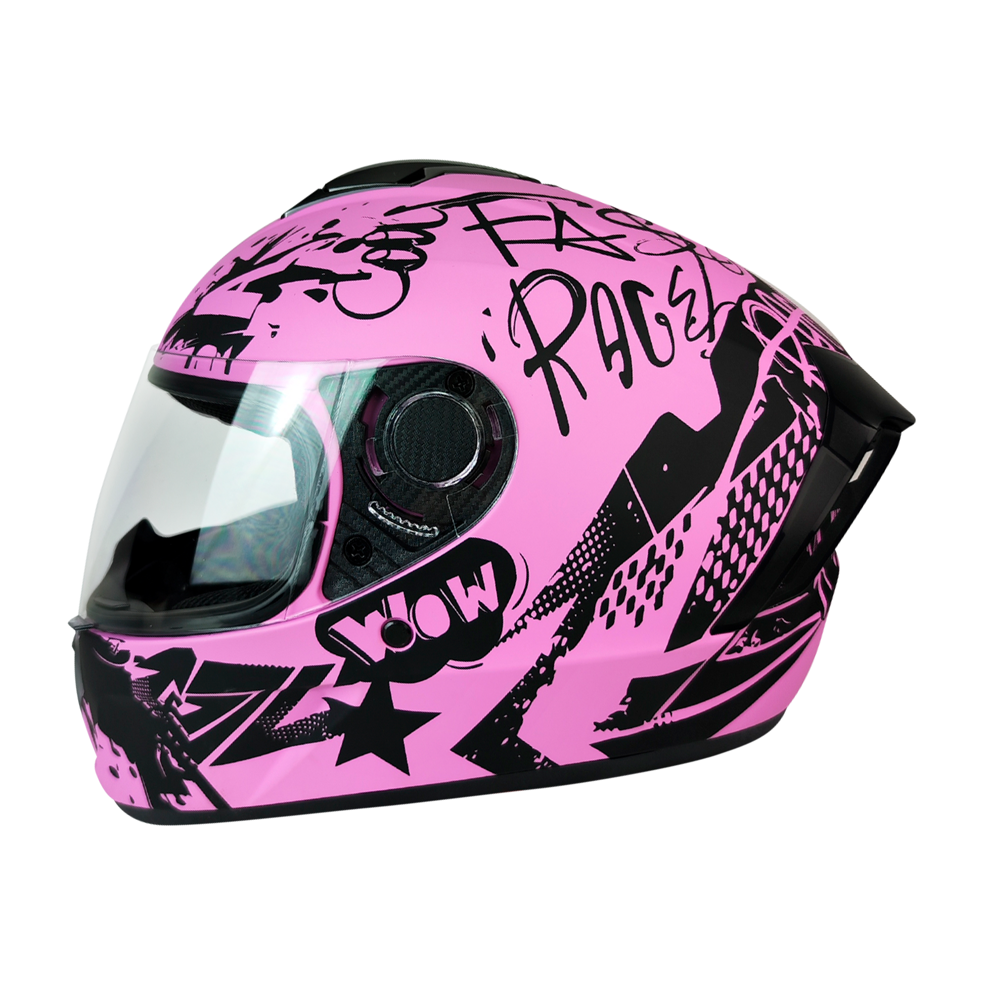 CASCO CERRADO ROSADO/NEGRO MATE GRAFITI DOT KMS "L" - KMMOTOSHN