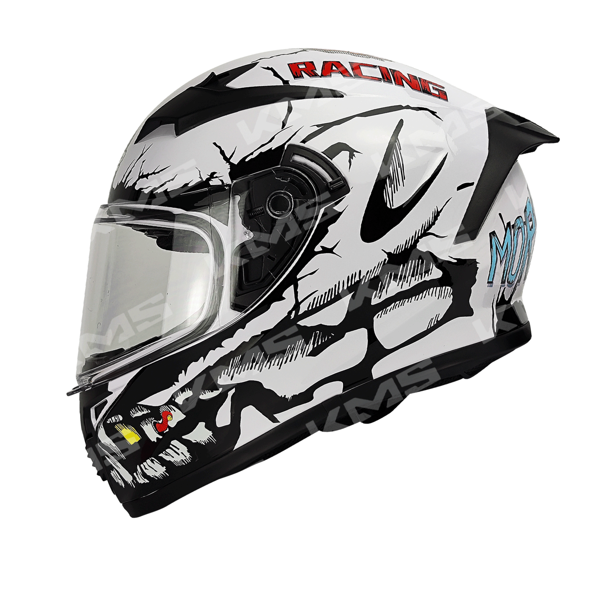 Casco Cerrado Blanco/Negro Skull Racing WLT108 Dot HS2 KMS "XXL" - KMMOTOSHN